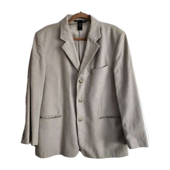 Clairborne Linen Blend 3 Button Blazer Made In Italy Beige 42 Short - Picture 1 of 10